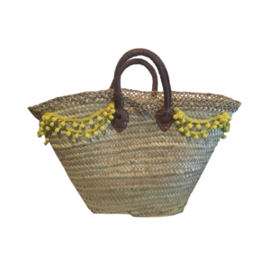 Yellow Triangle Pom Pom Wickerbag