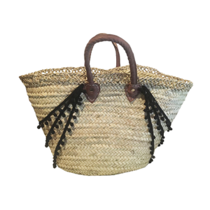 Black Triangle Pom Pom Wickerbag