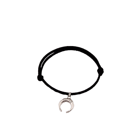 Black Leather Silver Half Moon