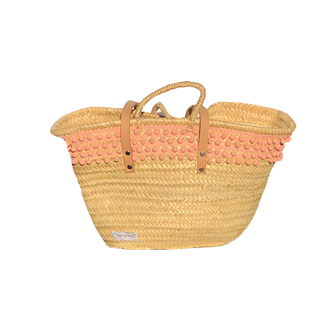 Pink Pom Pom Wicker Bag