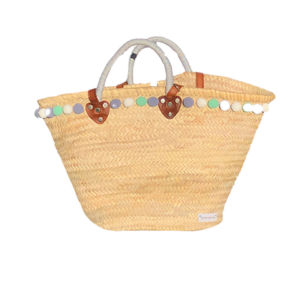Grey Pom Pom Wickerbag