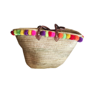 Wicker Bag- Summer Puff Balls